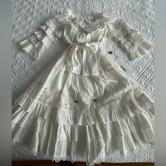 NWT Zimmermann Size 0 Ivory Cotton Lace Dress with Tie Waist - Picture 7 of 16
